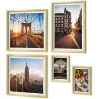 Coloray 5-Delige Schilderij Set - Charmante steden, architectonische uitzichten en zonsondergangen - 50 x 50 cm, 20 x 30 cm en 40 x 60 cm - Muurdecoratie - Decoratieve Schilderijen - Wohnzimmer