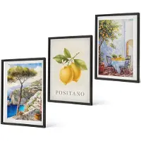 Coloray 4-Delige Schilderij Set - Uitzicht op Positano met bomen en citroenen in de zon. - 40 x 60 cm - Schilderijen Set - Wanddecoratie - Woonkamer