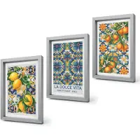 Coloray 4-Delige Schilderij Set - Citroen- en sinaasappelbloemen in kleurrijke patronen - 20 x 30 cm - Wanddecoratie - Muurdecoratie - Woonkamer