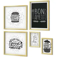 Coloray 5-Delige Schilderij Set - Keukeninspiratie met slogans over eten en koken - 50 x 50 cm, 20 x 30 cm en 40 x 60 cm - Wanddecoratie - Schilderijen Set - Interieur - Woonkamer Decoratie