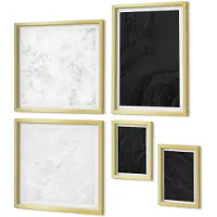 Coloray 5-Delige Schilderij Set - Donker En Licht Marmer: Elegante Texturen In Een Glamoureuze Stijl. - 50 x 50 cm, 20 x 30 cm En 40 x 60 cm - Muurdecoratie - Interieur Decoratie - Woonkamer Decoratie