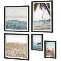 Coloray 5-Delige Schilderij Set - Ontspannend Uitzicht Op Zee Met Strand En Golven - 50 x 50 cm, 20 x 30 cm En 40 x 60 cm - Stijlvolle Muurdecoratie - Kantoor - Moderne Wanddecoratie