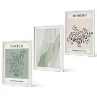 Coloray 3-Delige Schilderij Set - Bloemen in een vaas in een moderne en minimalistische stijl. - 40x60 - Muurdecoratie - Wanddecoratie - Hal