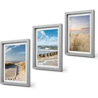Coloray 4-Delige Schilderij Set - Strand met zand, golven, lucht en vogels in de lucht. - 20 x 30 cm - Wanddecoratie - Muurdecoratie - Woonkamer - Stijlvolle Muurdecoratie