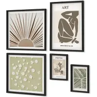 Coloray 4-Delige Schilderij Set - Stijlvolle afbeeldingen met plantmotieven en abstracte elementen. - 50 x 50 cm, 20 x 30 cm en 40 x 60 cm - Wanddecoratie - Schilderijen Set - Kantoor - Muurdecoratie