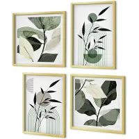 Coloray 4-Delige Schilderij Set - Abstracte plantencomposities in boho-stijl - 40 x 40 cm en 40 x 60 cm - Wanddecoratie - Schilderijen Set - Kantoor - Decoratieve Schilderijen