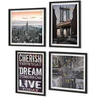 Coloray 4-Delige Schilderij Set - Landschappen van New York City met een inspirerend citaat - 40 x 40 cm en 40 x 60 cm - Moderne Wanddecoratie - Woonkamer - Interieur Decoratie