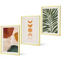 Coloray 4-Delige Schilderij Set - Abstracte vormen in warme kleuren en bladeren - 40 x 60 cm - Muurdecoratie - Schilderijen Set - Woonkamer - Stijlvolle Muurdecoratie