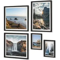 Coloray 4-Delige Schilderij Set - Natuurlandschappen met watervallen en pittoreske stranden - 50 x 50 cm, 20 x 30 cm en 40 x 60 cm - Stijlvolle Muurdecoratie - Kantoor
