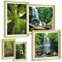 Tulup 5-Delige Schilderij Set - Groene landschappen met watervallen en bospaden - 50 x 50 cm, 20 x 30 cm en 40 x 60 cm - Wanddecoratie - Woonkamer Decoratie - Decoratieve Schilderijen