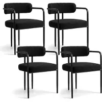 Puluomis eethoekstoelen met armleuningen, set van 4, ergonomische keukenstoelen met beklede zitting, teddyfleece bekleding, draagvermogen 120 kg, zwart