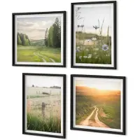 Coloray 4-Delige Schilderij Set - Natuurlandschappen met velden en paden in de zon. - 40 x 40 cm en 40 x 60 cm - Muurdecoratie - Schilderijen Set - Woonkamer - Interieur Decoratie