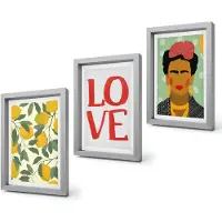 Coloray 4-Delige Schilderij Set - Citroenen Liefde Lettering Geschilderd Portret van Frida Kahlo - 20 x 30 cm - Stijlvolle Wanddecoratie - Interieur
