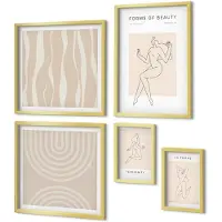 Coloray 5-Delige Schilderij Set - Minimalistische Vormen Van Schoonheid In Een Moderne Stijl. - 50 x 50 cm, 20 x 30 cm En 40 x 60 cm - Moderne Wanddecoratie - Slaapkamer - Decoratieve Schilderijen