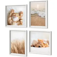 Coloray 4-Delige Schilderij Set - Schattige Dieren Katten Honden Strand Gras Boho - 40 x 40 En 40 x 60 - Stijlvolle Wanddecoratie - Interieur - Stijlvolle Muurdecoratie