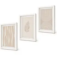 Coloray 3-Delige Schilderij Set - Patronen in beigetinten met plantmotieven - 20x30 - Stijlvolle Muurdecoratie - Slaapkamer - Wanddecoratie
