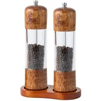 TAUOH Handmatige Zout- en Pepermolen van 20 cm, Massief Houten Kruidenmolen met Voet, Navulbare Houten Molen voor Keukengereedschap
