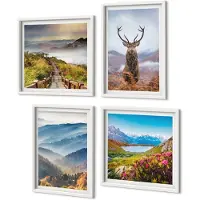 Coloray 4-Delige Schilderij Set - Berglandschappen met meer en herten in de natuur - 40x40 en 40x60 - Moderne Wanddecoratie - Slaapkamer - Interieur Decoratie