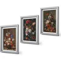 Coloray 4-Delige Schilderij Set - Bloemen in vazen: diverse vintage plantencomposities - 20 x 30 cm - Muurdecoratie - Schilderijen Set - Woonkamer