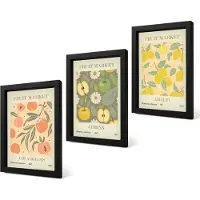 Coloray 4-Delige Schilderij Set - Posters met fruitmotieven in retrostijl - 20 x 30 cm - Wanddecoratie - Woonkamer Decoratie - Moderne Wanddecoratie