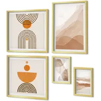 Coloray 5-Delige Schilderij Set - Structuren In Verschillende Tinten Minimalisme - 50 x 50 cm, 20 x 30 cm En 40 x 60 cm - Muurdecoratie - Wanddecoratie - Slaapkamer