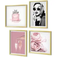 Coloray 4-Delige Schilderij Set - Stijlvolle vrouwelijke accessoires in roze tinten - 40 x 40 cm en 40 x 60 cm - Wanddecoratie - Muurdecoratie - Woonkamer - Woonkamer Decoratie