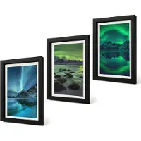 Coloray 4-Delige Schilderij Set - Winterlandschap met noorderlicht en bergen - 20 x 30 cm - Moderne Wanddecoratie - Woonkamer - Decoratieve Schilderijen