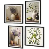 Coloray 4-Delige Schilderij Set - Bloemen In Vazen, Olijven En Natuurlijke Decoraties. - 40 x 40 cm En 40 x 60 cm - Muurdecoratie - Schilderijen Set - Woonkamer - Moderne Wanddecoratie