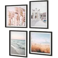Coloray 4-Delige Schilderij Set - Zeeplanten, Zeegolven, Uitzicht Op De Witte Huizen - 40 x 40 cm En 40 x 60 cm - Wanddecoratie - Moderne Interieurdecoratie - Muurdecoratie