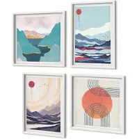 Coloray 4-Delige Schilderij Set - Japanse abstracte berglandschappen - 40x40 en 40x60 - Decoratieve Schilderijen - Wanddecoratie - Hal - Woonkamer Decoratie