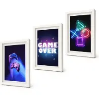 Coloray 3-Delige Schilderij Set - Gamepads Game Over-inscriptiepictogrammen - 20x30 - Wanddecoratie - Muurdecoratie - Woonkamer