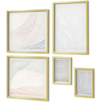 Coloray 5-Delige Schilderij Set - Heldere Structuren, Snaarpatronen Op Zand - 50 x 50 cm, 20 x 30 cm En 40 x 60 cm - Muurdecoratie - Schilderijen Set - Woonkamer - Interieur Decoratie