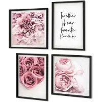 Coloray 4-Delige Schilderij Set - Bloemen en boeketten rozen met een zelfgeschreven tekst. - 40 x 40 cm en 40 x 60 cm - Muurdecoratie - Interieur Decoratie