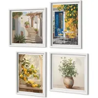Coloray 4-Delige Schilderij Set - Citroenen In De Stad Van De Italiaanse Architectuur - 40 x 40 En 40 x 60 - Moderne Wanddecoratie - Slaapkamer - Stijlvolle Muurdecoratie