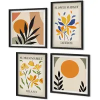 Coloray 4-Delige Schilderij Set - Bloemenposters Parijs Milaan Londen - 40 x 40 cm en 40 x 60 cm - Muurdecoratie - Wanddecoratie - Slaapkamer - Stijlvolle Muurdecoratie