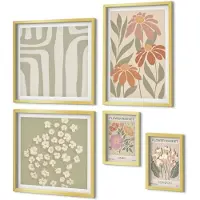 Coloray 5-Delige Schilderij Set - Bloemmotieven Van De Markten Van Londen En Parijs In Boho-Stijl - 50 x 50 cm, 20 x 30 cm En 40 x 60 cm - Schilderijen Set - Wanddecoratie - Woonkamer - Muurdecoratie