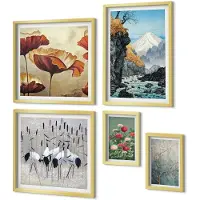 Coloray 5-Delige Schilderij Set - Natuurlandschappen met bloemen en uitzicht op de bergen - 50 x 50 cm, 20 x 30 cm en 40 x 60 cm - Stijlvolle Muurdecoratie - Kantoor - Interieur Decoratie