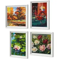 Coloray 4-Delige Schilderij Set - Lelies op de waterfiets in de tuin, kleurrijke bloemen - 40x40 en 40x60 - Stijlvolle Muurdecoratie - Slaapkamer