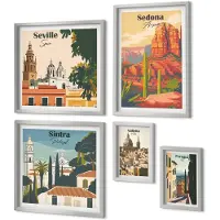 Coloray 4-Delige Schilderij Set - Toeristische landschappen uit diverse steden over de hele wereld - 50 x 50 cm, 20 x 30 cm en 40 x 60 cm - Stijlvolle Wanddecoratie - Interieur - Muurdecoratie