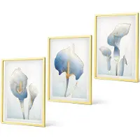 Coloray 4-Delige Schilderij Set - Fijne blauwe bloemen op een lichte achtergrond - 40 x 60 cm - Wanddecoratie - Muurdecoratie - Woonkamer