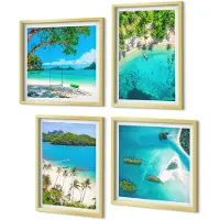 Coloray 4-Delige Schilderij Set - Tropische stranden met palmbomen en kristalhelder water. - 40 x 40 cm en 40 x 60 cm - Moderne Wanddecoratie - Slaapkamer - Stijlvolle Muurdecoratie