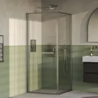 Brauer luminis douchecabine 2-delig naar binnen draaiend 90x90x200 omkeerbaar helder glas incl. Glascoating pvd rvs-kleurig geborsteld