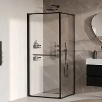 Brauer luminis douchecabine 2-delig naar binnen draaiend 90x90x200 omkeerbaar helder glas incl. Glascoating mat zwart