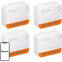 Sonoff MINIR4, slimme Wi-Fi schakelaar, 2-wegs, 4 stuks - Slimme lichtschakelaar met timerfunctie, relais-splitsmodus, 2,4G Wi-Fi, vereist een nuldraad, werkt met Alexa/Google Home/eWeLink app
