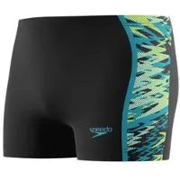 Speedo Hyperboom Splice Aquashort Heren - Chloorbestendige Zwemboxer Heren - Kleurvaste Strakke Zwembroek Heren - Sportzwembroek Heren met Trekkoord - Zwart/Groen - S