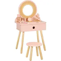 Tooky Toy houten kaptafel voor kinderen in rotanlook 50,5 x 38 x 87 cm