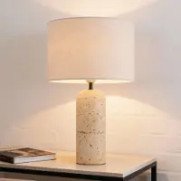 LumenXL Tafellamp Seraphina met linnen kap en keramieken voet met travertin effect