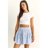 Bianco Hoog-waisted Gestreepte Seersucker Minirok