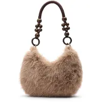 Manfield Taupe fur schoudertas met kralen | Maat adult