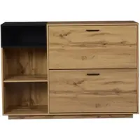 STILVORA Schoenenkast - 3 Open Vakken En 2 Klepvakken - Voor Hal En Entree - MDF In Natuurlijke Houtkleur Met Zwart - 120x32x84,5 Cm
